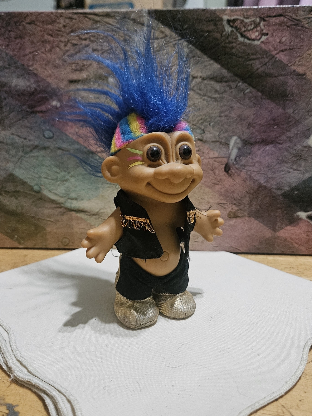 Vintage Russ Berrie "Punk Rocker" Troll Doll with Bright Blue Mohawk